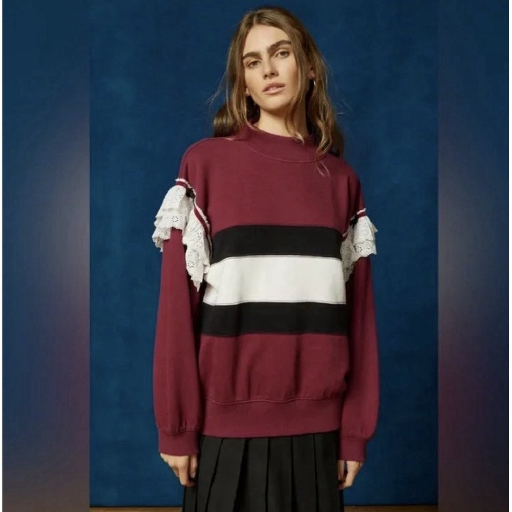 BDG Urban Outfitters  Pullover Women's Size Small Ruffle Burgundy  Striped Top